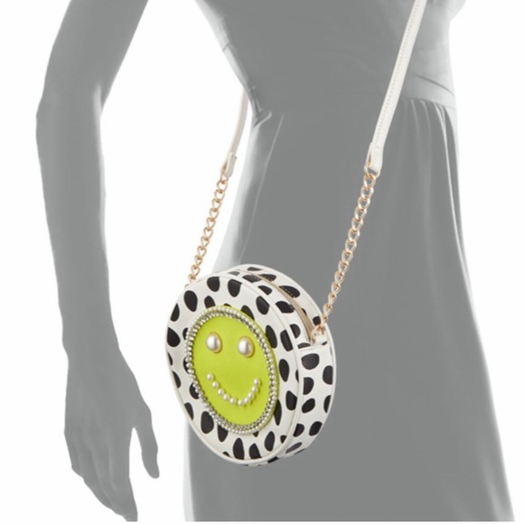 🆕 BETSEY JOHNSON Polka Dot Smiley Face Crossbody Bag NWT Pearls Rhinestones - Picture 5 of 17